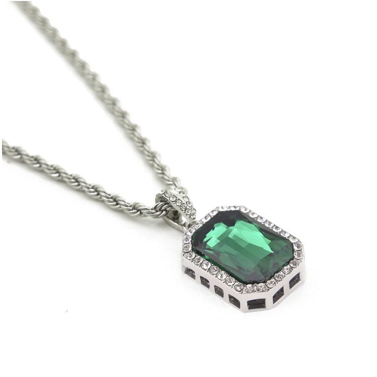 Square Gem Crystal Cuban Pendant - PLG