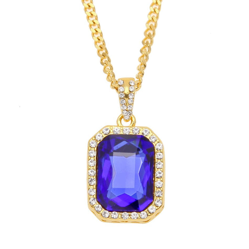 Square Gem Crystal Cuban Pendant - PLG