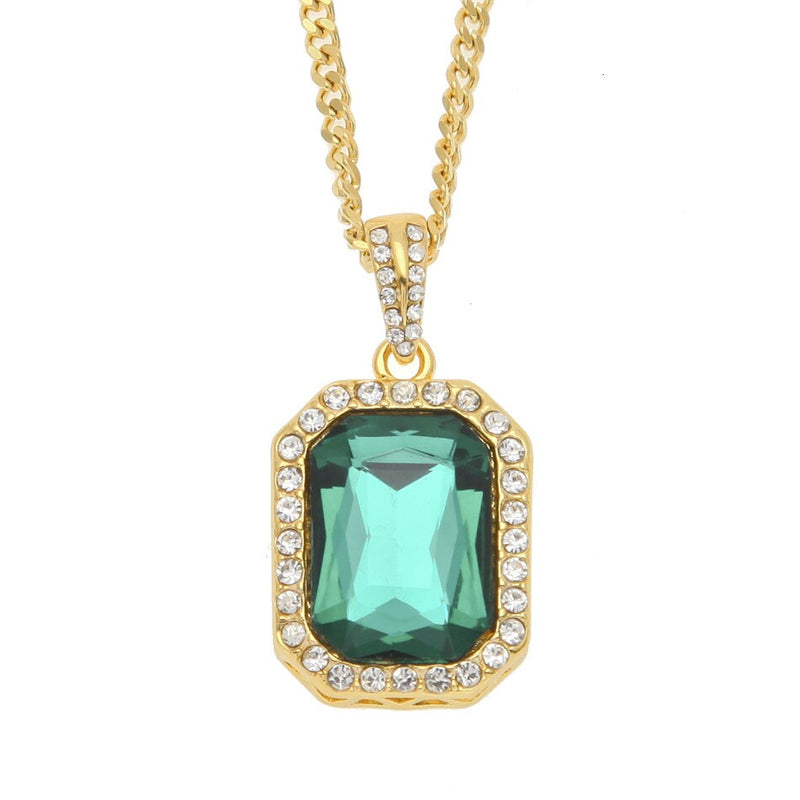 Square Gem Crystal Cuban Pendant - PLG