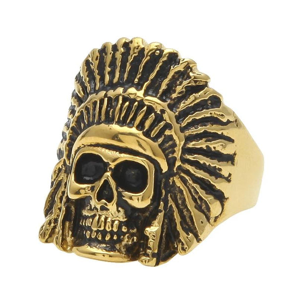 Vintage Oil Indian Chiefs Head Skull Ring - PLG