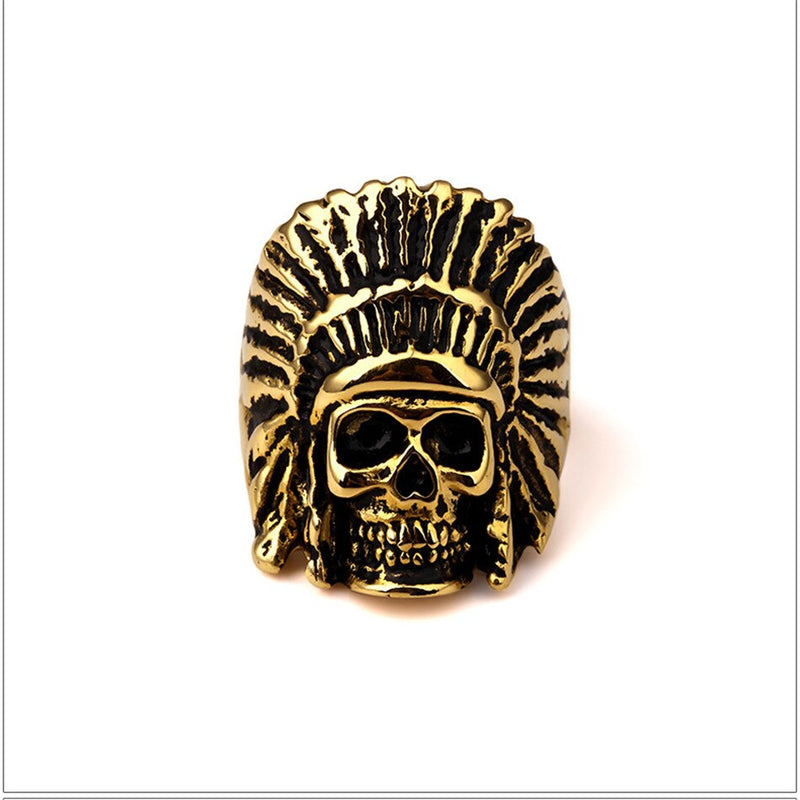 Vintage Oil Indian Chiefs Head Skull Ring - PLG